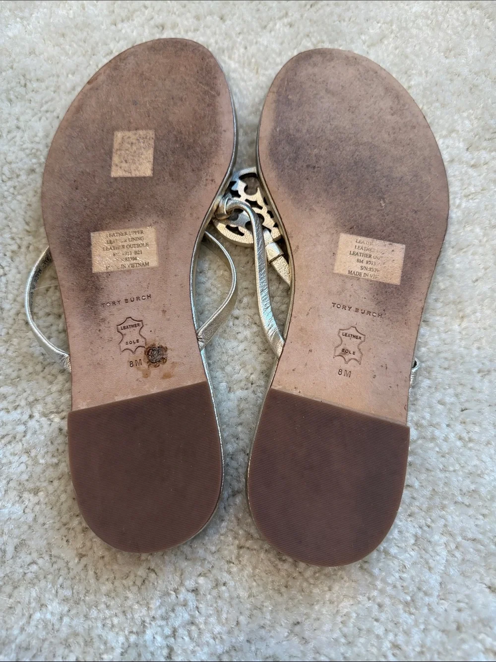 Tory Burch Women’s Mini Miller Thong Sandals Light Gold size 8